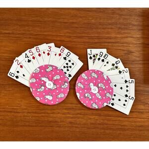 Handmade Pair of Playing Card Holders Horses Cats Pink